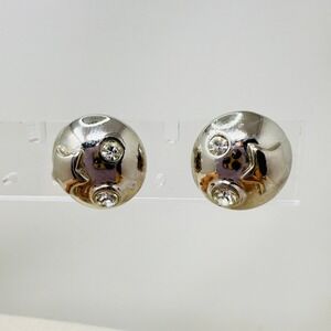 Trifari Rhinestone Domed Round Star Earrings‎ Vintage Silver Tone Celestial